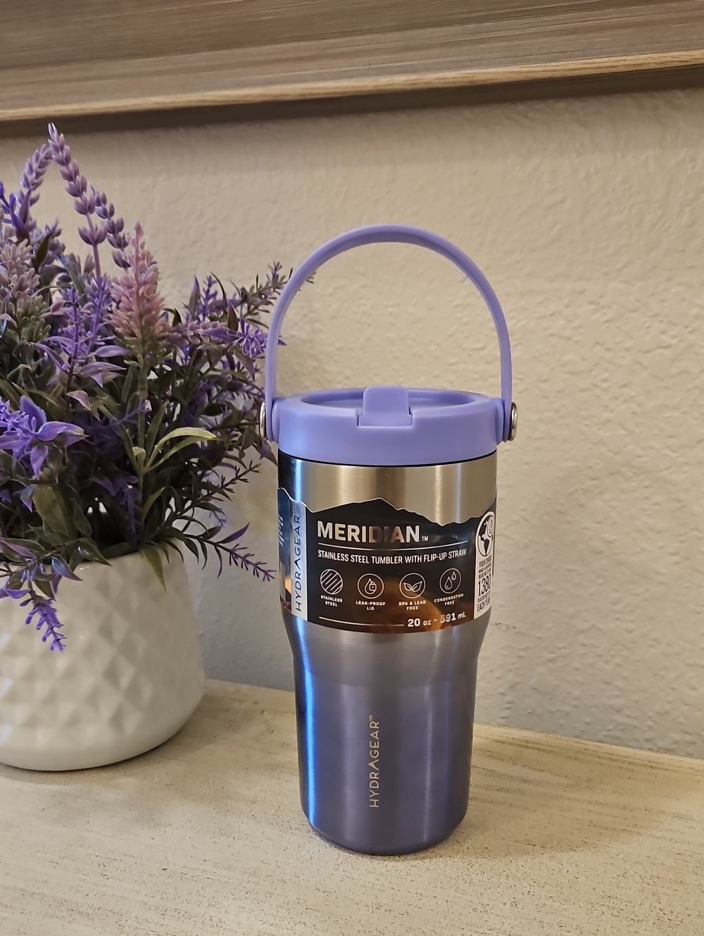 Meridian Lavender Stainless Steel Tumbler with Handle